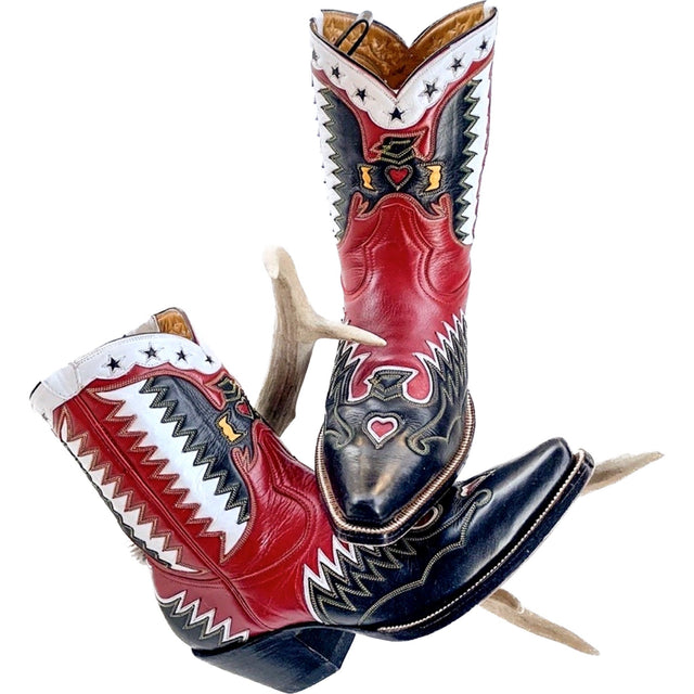 HERITAGE BOOT CO. Handmade Thunderbird Eagle Phoenix Leather Western Cowgirl Cowboy Peewee Short Ankle Boots - Botablu