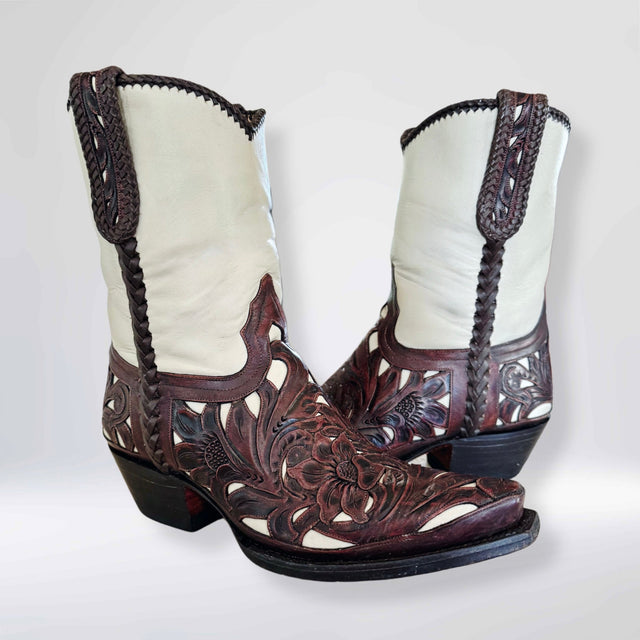 HERITAGE BOOT CO Tooled Leather Brown Handmade Cowboy Boots - Botablu