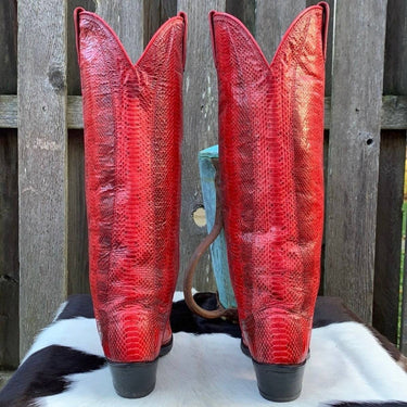 DAN POST Vintage Red Snakeskin Python Tall Knee High Cowgirl Cowboy Western Boots