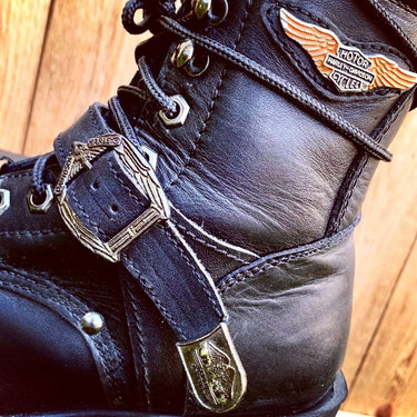 HARLEY-DAVIDSON Vintage Lace Up Chunky Lug Sole Black Combat Biker Moto Boots