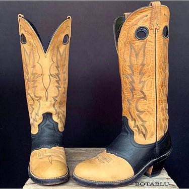 DAN POST Vintage Buckaroo Black Tan Leather Tall Cowboy Western Boots