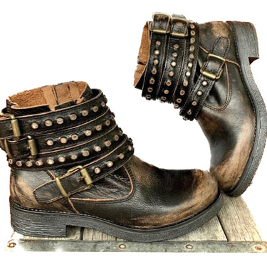 OVYE by CRISTINA LUCCHI Italy Studded Strappy Harness Boho Moto Ankle Bootie Boots