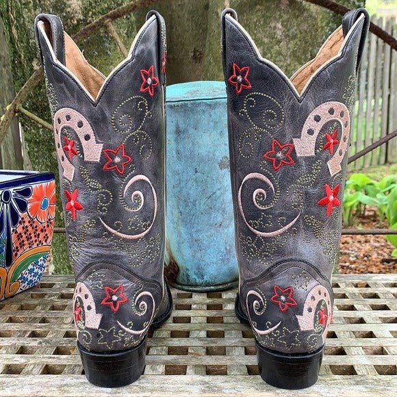 J.B. Dillon Lucky Horseshoe Cowgirl Cowboy Western Boots - Botablu