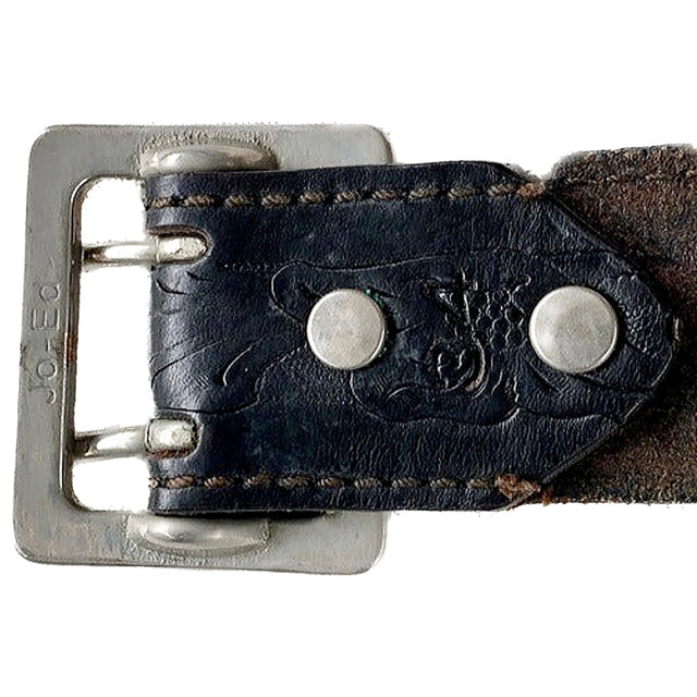 JO-ED Tooled Black Leather Blue Crystal Studded Belt - Botablu