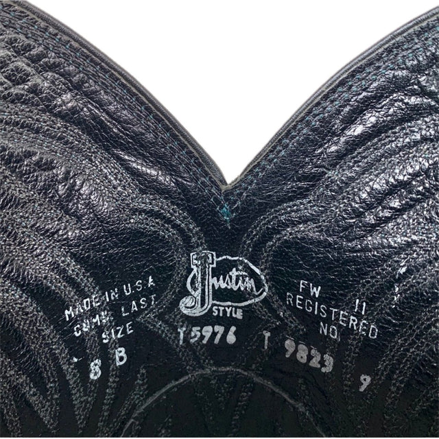 JUSTIN BOOTS Vintage Turquoise Blue Lizard Black Cowboy Boots - Botablu