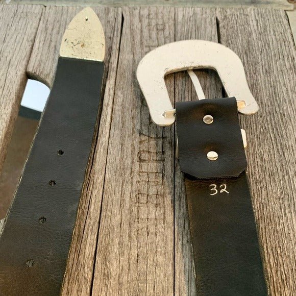 KIPPYS Cowboy Swarovski Crystal Bling Silver Black Leather Cowgirl Western Belt - Botablu