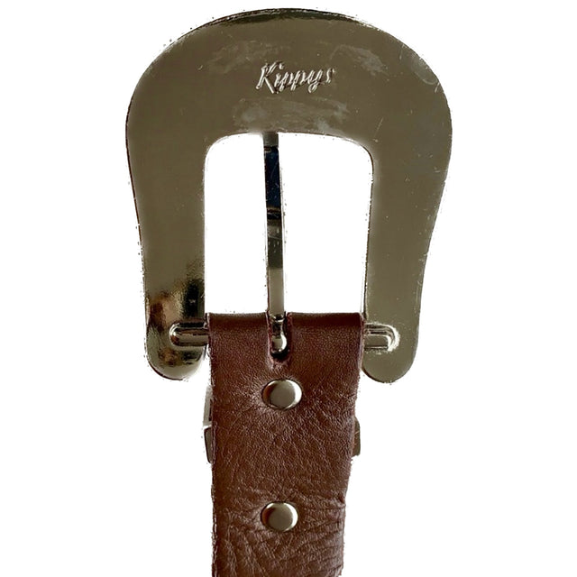 KIPPYS Swarovski Crystal Silver Buckle Studded Brown Leather Cowgirl Western Belt - Botablu