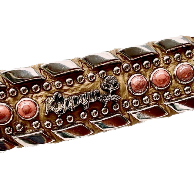 KIPPYS Tan Brown Leather Belt Coral Stones Silver Studded Cowgirl Western Belt - Botablu
