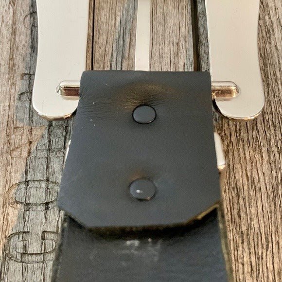 KIPPYS Turquoise Swarovski Crystal Black Leather Silver Cowgirl Western Belt - Botablu