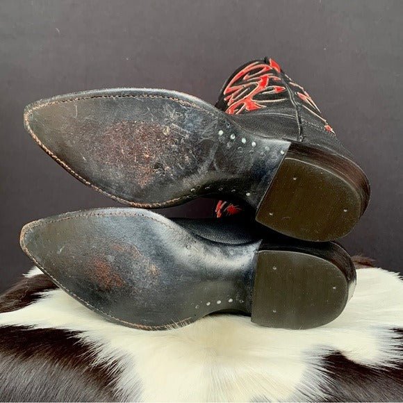 LARRY MAHAN Vintage Black Red Tall Cowgirl Cowboy Western Boots - Botablu