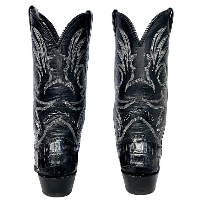 LARRY MAHAN Vintage Caiman Crocodile Black Cowboy Boots - Botablu