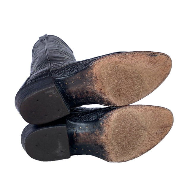 LARRY MAHAN Vintage Caiman Crocodile Black Cowboy Boots - Botablu