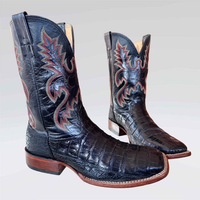 LARRY MAHAN Vintage Caiman Square Toe Cowboy Boots - Botablu
