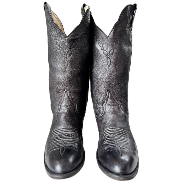 LARRY MAHAN Vintage Deerskin Black Cowgirl Cowboy Boots - Botablu