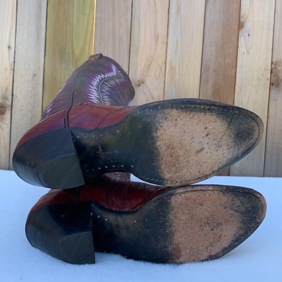 LARRY MAHAN Vintage Eel Exotic Tall Knee High Red Cowgirl Cowboy Western Boots - Botablu