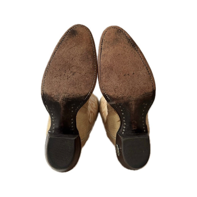 LARRY MAHAN Vintage Exotic Ivory Beige Knee High Cowboy Boots - Botablu