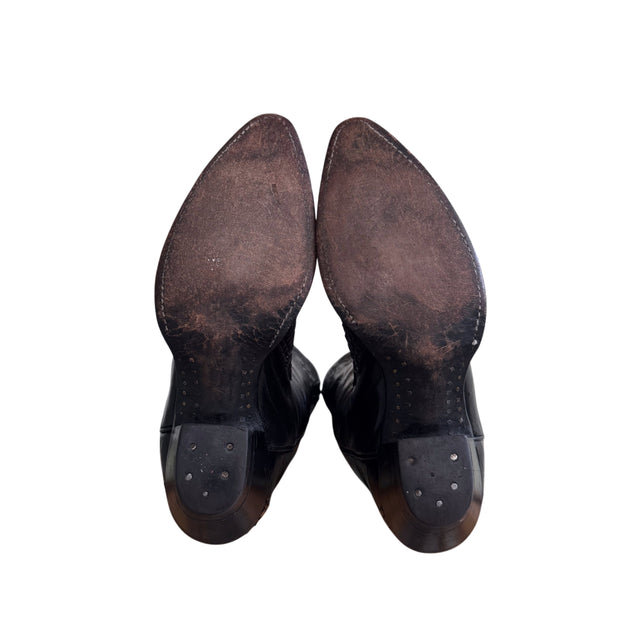 LARRY MAHAN Vintage Knee High Black Cowgirl Boots - Botablu