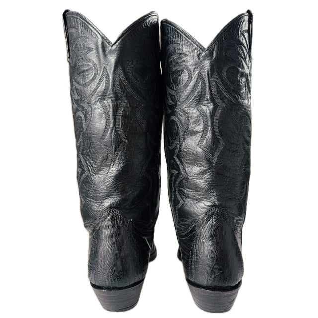 LARRY MAHAN Vintage Lizard Black Cowboy Boots - Botablu