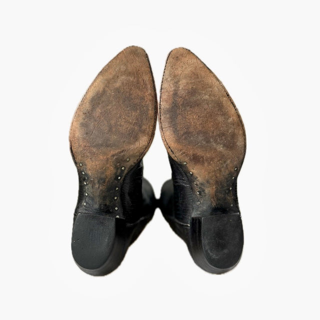 LARRY MAHAN Vintage Lizard Black Cowboy Boots - Botablu