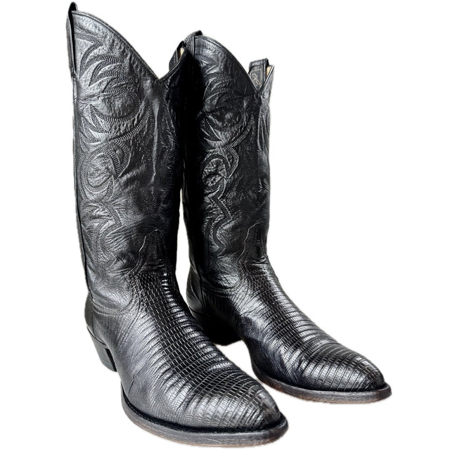 LARRY MAHAN Vintage Lizard Black Cowboy Boots - Botablu