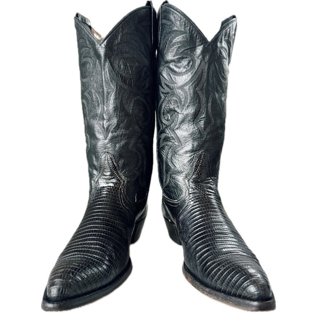 LARRY MAHAN Vintage Lizard Black Cowboy Boots - Botablu