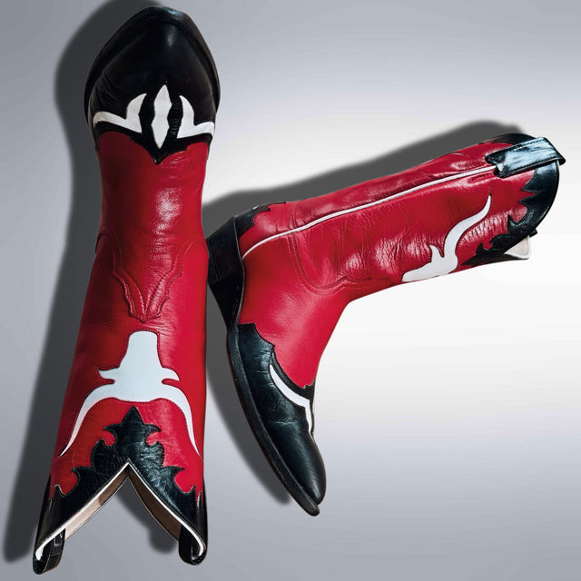 LARRY MAHAN Vintage Longhorn Red Cowgirl Boots - Botablu