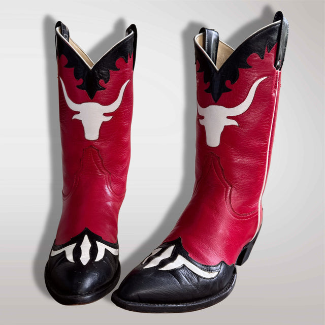 LARRY MAHAN Vintage Longhorn Red Cowgirl Boots - Botablu