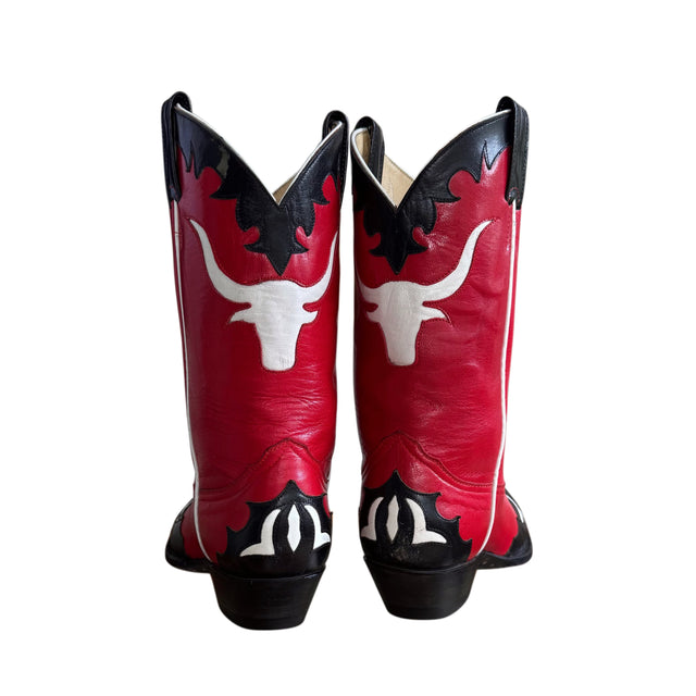 LARRY MAHAN Vintage Longhorn Red Cowgirl Boots - Botablu