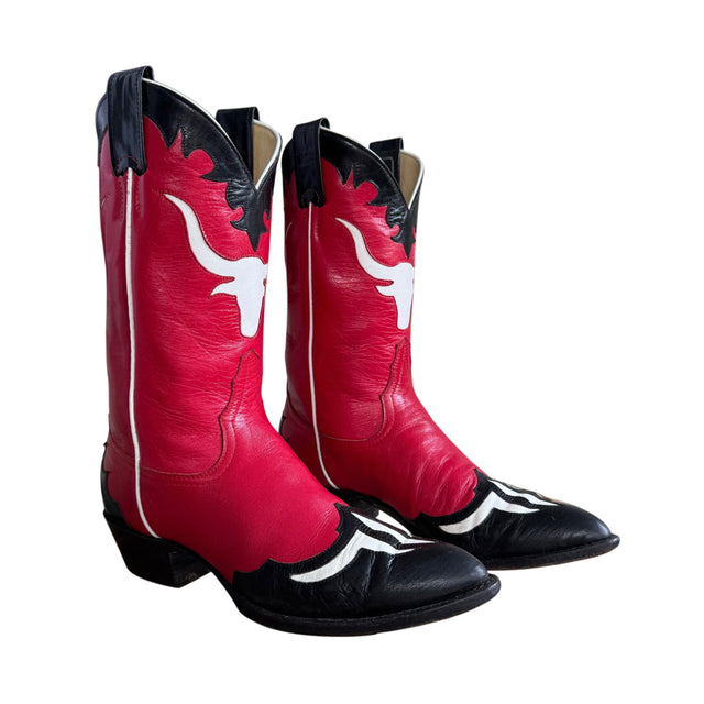 LARRY MAHAN Vintage Longhorn Red Cowgirl Boots - Botablu