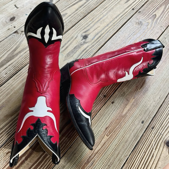 LARRY MAHAN Vintage Longhorn Red Cowgirl Boots - Botablu