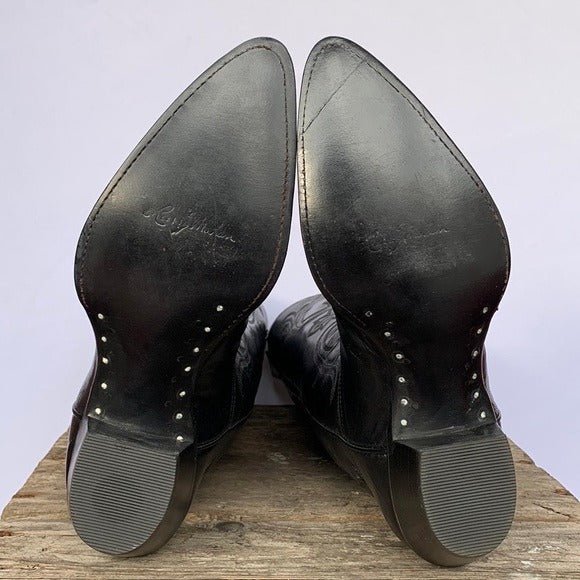 LARRY MAHAN Vintage New Tall Knee High Black Leather Cowgirl Western Boots - Botablu