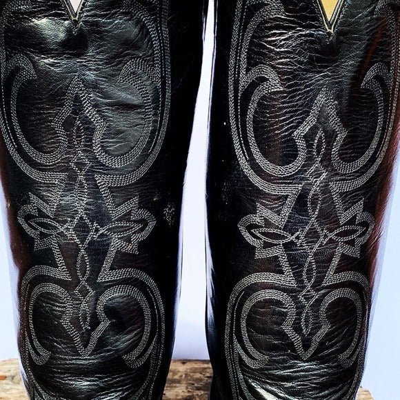 LARRY MAHAN Vintage New Tall Knee High Black Leather Cowgirl Western Boots - Botablu