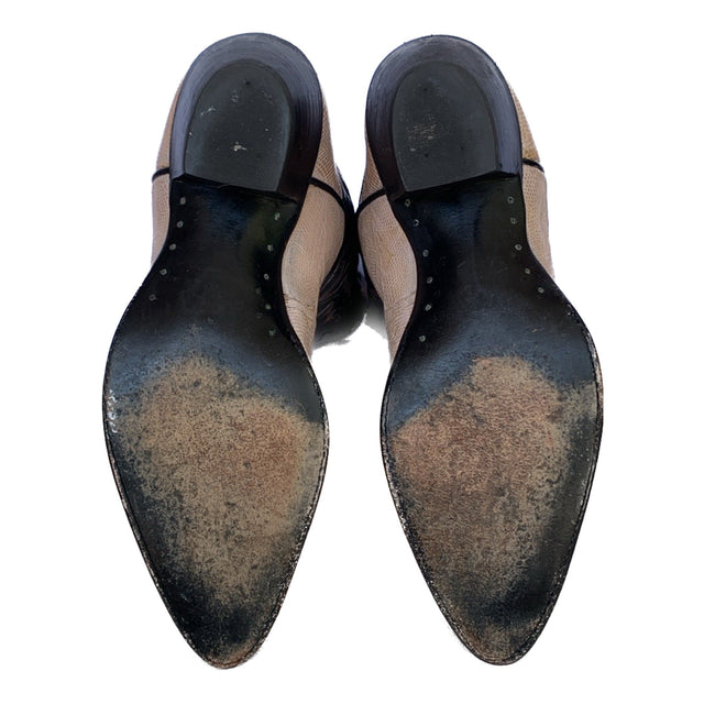 LARRY MAHAN Vintage Pink Lizard Exotic Black Leather Tall Knee High Cowgirl Cowboy Western Boots - Botablu