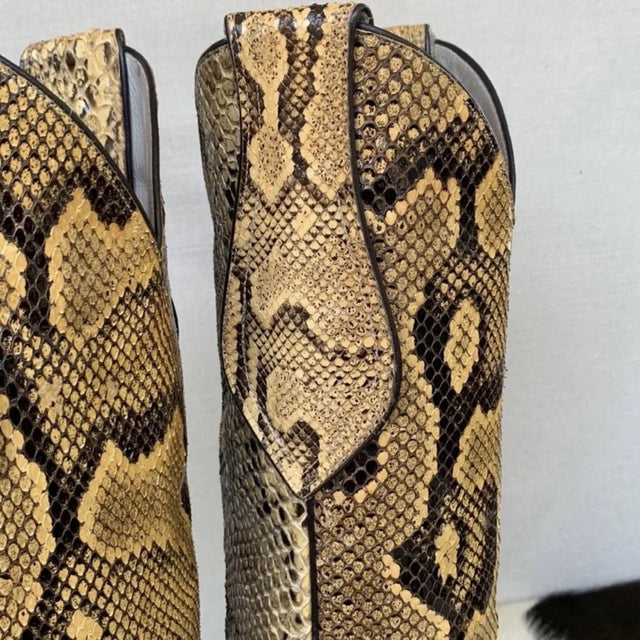 LARRY MAHAN Vintage Python Snakeskin Exotic Tall Knee High Cowboy Western Boots - Botablu