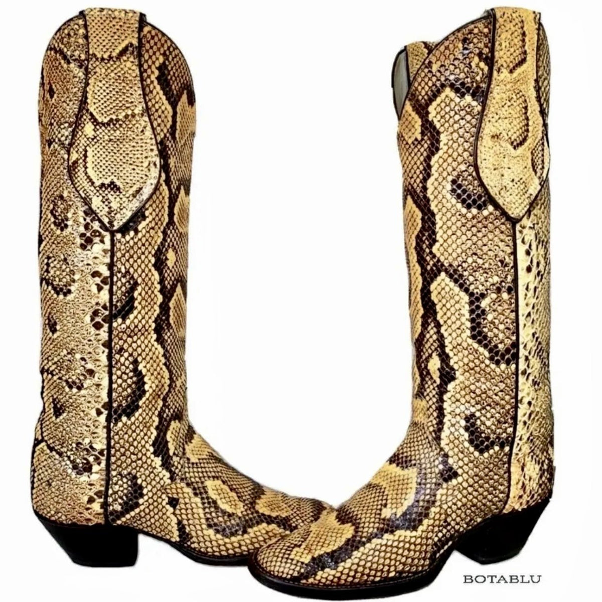 LARRY MAHAN Vintage Python Snake Tall Knee High Cowboy Western Boots ...