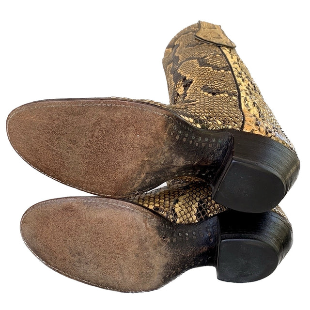LARRY MAHAN Vintage Python Snakeskin Exotic Tall Knee High Cowboy Western Boots - Botablu