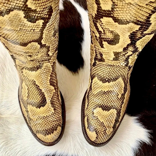 LARRY MAHAN Vintage Python Snakeskin Exotic Tall Knee High Cowboy Western Boots - Botablu