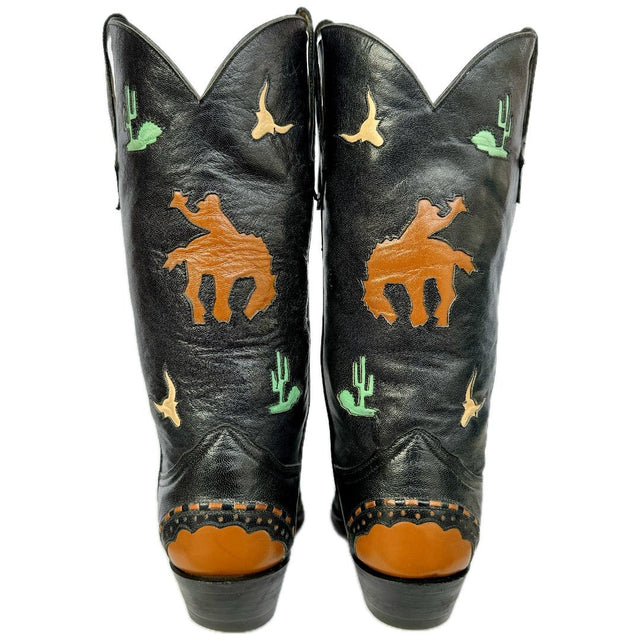 LARRY MAHAN Vintage Rodeo Buckin Bronco Cactus Cowboy Western Boots - Botablu