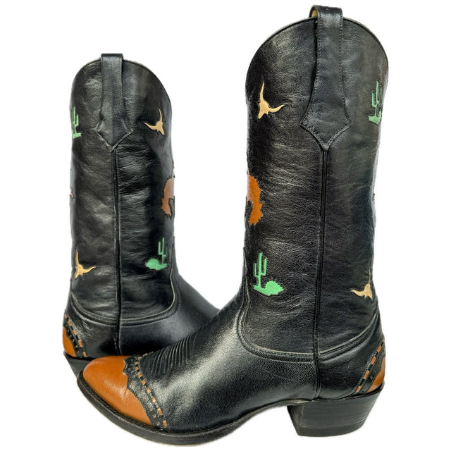 LARRY MAHAN Vintage Rodeo Buckin Bronco Cactus Cowboy Western Boots - Botablu
