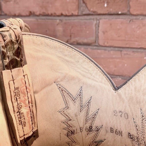 LARRY MAHAN Vintage Snakeskin Gray Leather Tall Knee High Cowboy Western Boots - Botablu