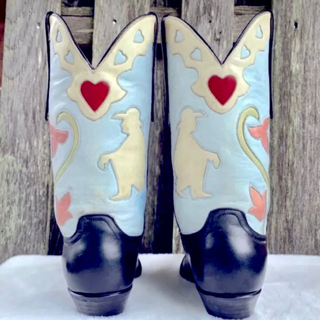 LARRY MAHAN Vintage Thinking Cowboy Heart Floral Cowgirl Western Boots - Botablu