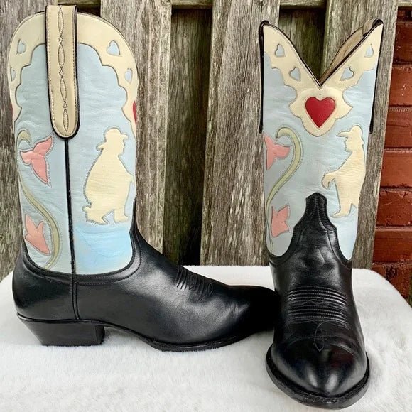 LARRY MAHAN Vintage Thinking Cowboy Heart Floral Cowgirl Western Boots - Botablu