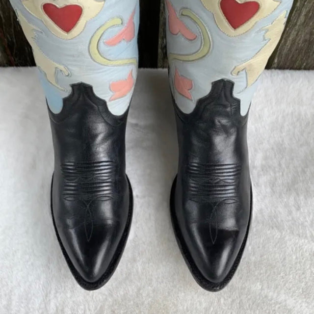 LARRY MAHAN Vintage Thinking Cowboy Heart Floral Cowgirl Western Boots - Botablu