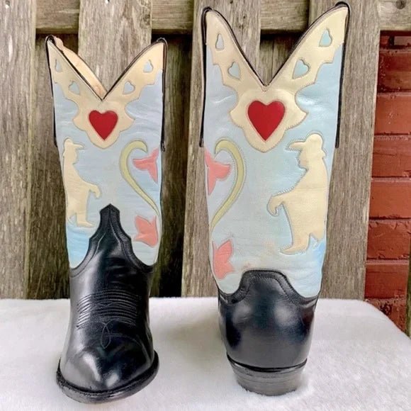 LARRY MAHAN Vintage Thinking Cowboy Heart Floral Cowgirl Western Boots - Botablu
