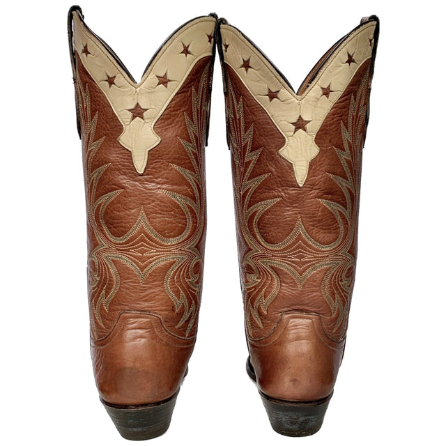 LARRY MAHAN Vintage USA Star Tall Brown Leather Cowgirl Western Boots - Botablu
