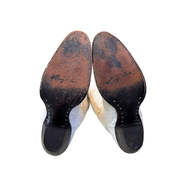 LARRY MAHAN Vintage White Knee High Cowboy Boots - Botablu