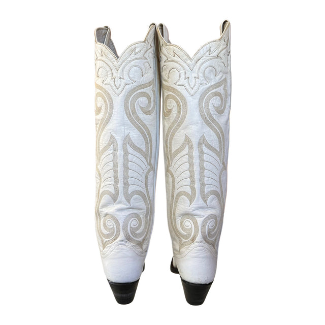 LARRY MAHAN Vintage White Knee High Cowboy Boots - Botablu