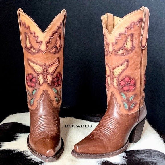 LIBERTY BOOT CO. Butterfly Floral Cowgirl Cowboy Western Boots - Botablu