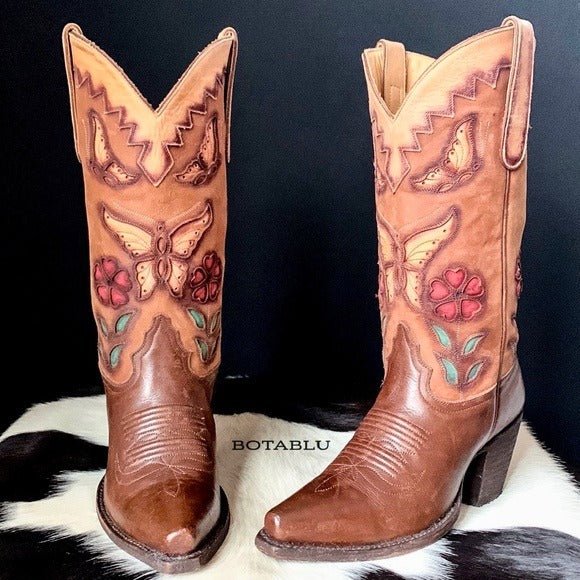 LIBERTY BOOT CO. Butterfly Floral Cowgirl Cowboy Western Boots - Botablu