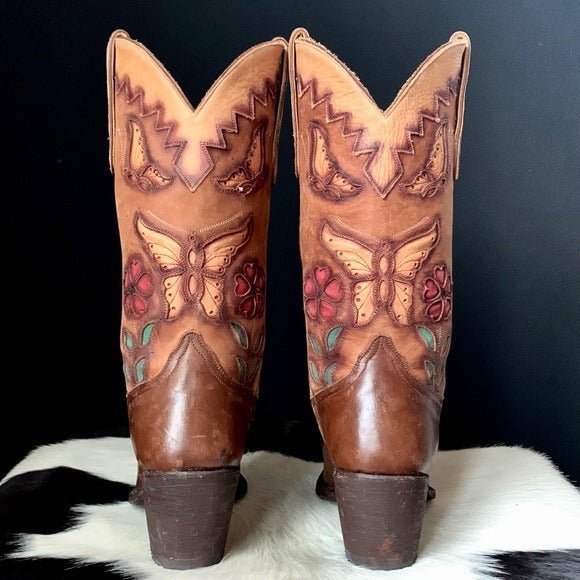 LIBERTY BOOT CO. Butterfly Floral Cowgirl Cowboy Western Boots - Botablu